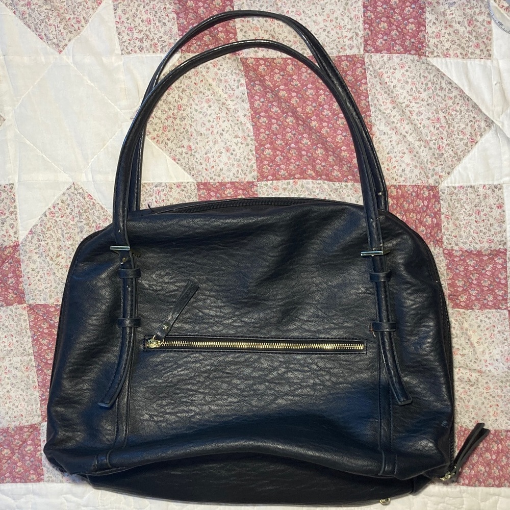 Slouchy Black Large Buckle Detail Stylish Work Shoulder Bag